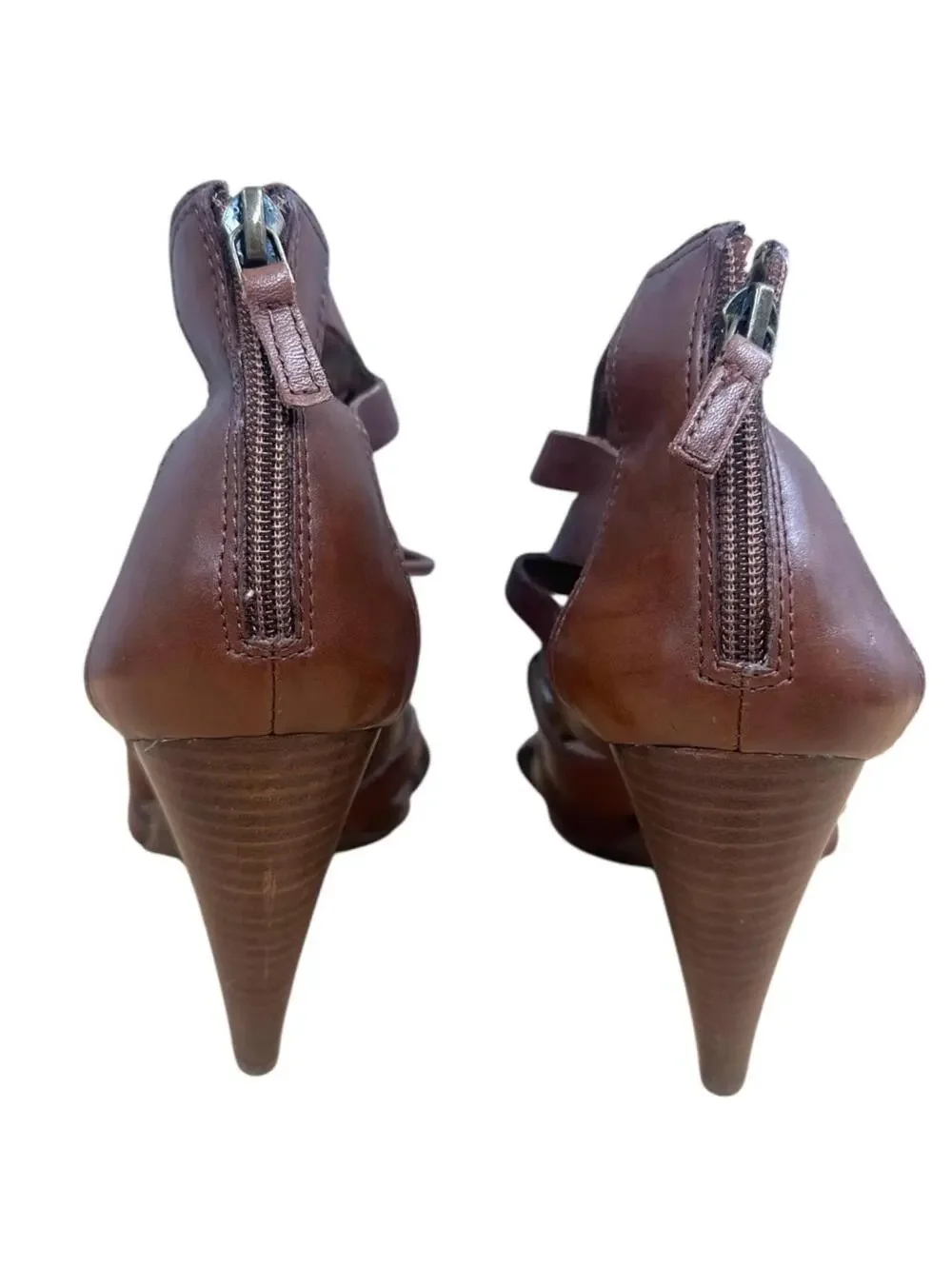 Franco Sarto Lace Up Gladiator Heels Brown Leather